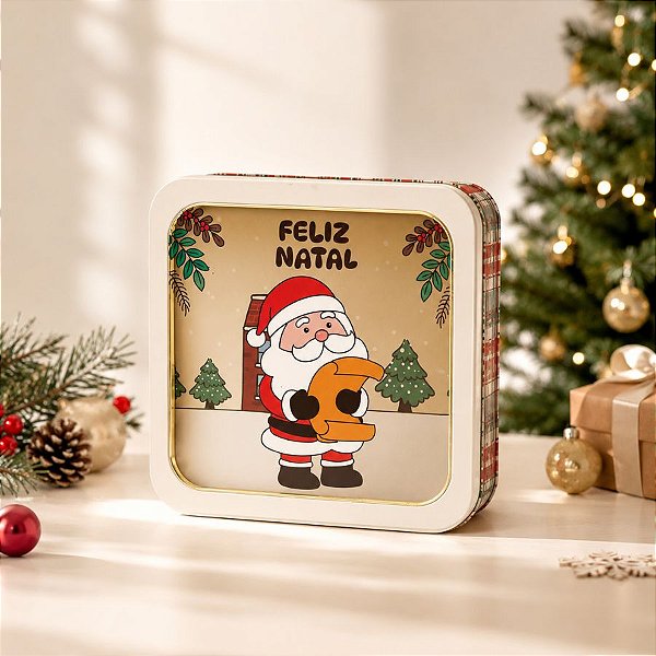 Lata de Natal de Metal - Papai Noel Casa - 15,5cm - 1 unidade - Rizzo