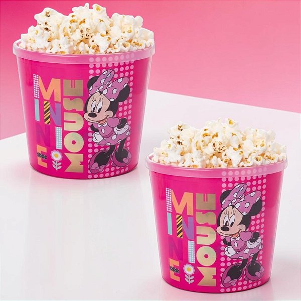 Balde de Pipoca - Minnie Mouse Rosa - 2,1l - Disney Original  - 2 unidades - Plasútil - Rizzo