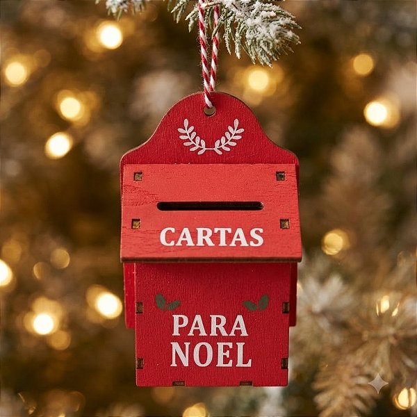 Enfeite para Pendurar de Natal - Correio Vermelho de Madeira - 11x7x4,8cm - 1 unidade - Cromus - Rizzo