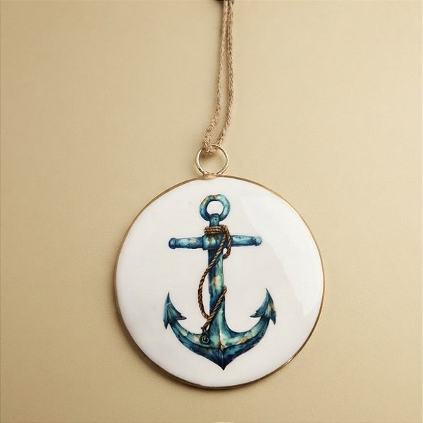 Enfeite para Pendurar em Cerâmica - Âncora de Navio - 13x13x3cm - 1 unidade - Cromus - Rizzo