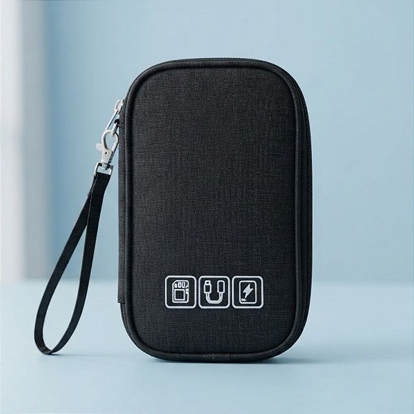 Necessaire Organizadora Porta Cabos - Preto - 19x12x3,5cm - 1 unidade - Rizzo