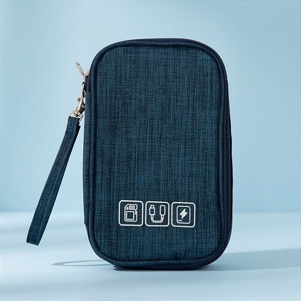 Necessaire Organizadora Porta Cabos - Azul - 19x12x3,5cm - 1 unidade - Rizzo