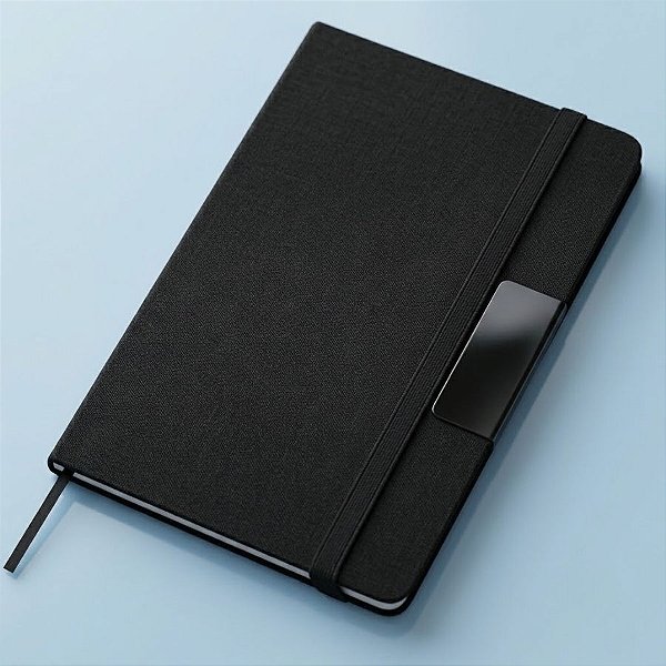 Caderno de Anotações em Tecido e Metal - Preto - 21,5x14,5cm - 1 unidade - Rizzo