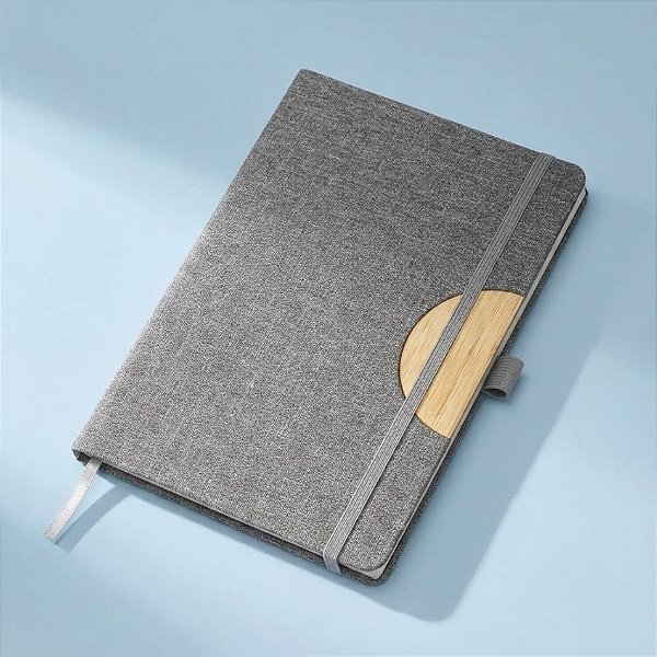 Caderno de Anotações em Tecido e Bambu - Cinza - 21,5x14,5cm - 1 unidade - Rizzo