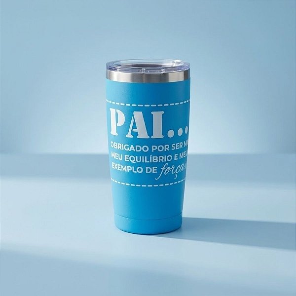 Copo Térmico Inox Com Tampa - Pai exemplo de força - Azul - 600mL - 1 unidade - Rizzo