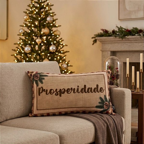 Almofada de Natal - Prosperidade Kraft Quadriculada - 35x55cm - 1 unidade - Rizzo