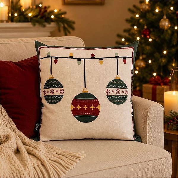 Almofada de Natal - Bolas de Natal - 43x43cm - 1 unidade - Rizzo