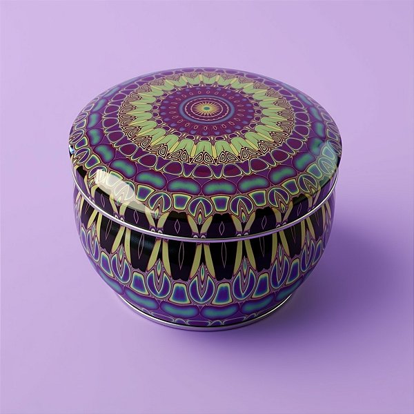 Lata De Metal Estampa De Mandala - Roxo, Verde e Preto - 7x7x4cm - 130ml - 1 unidade - Rizzo