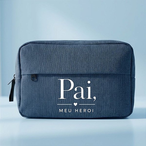 Necessaire Masculina Personalizado Pai Herói - Azul - 23x15x7cm - 1 unidade - Rizzo