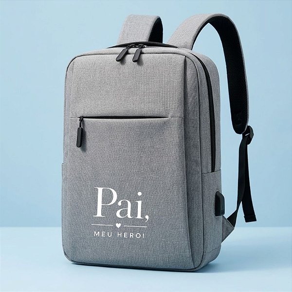 Bolsa para Notebook até 15 polegadas com saída USB Personalizado Pai Herói - Cinza - 45x30x10cm - 1 unidade - Rizzo