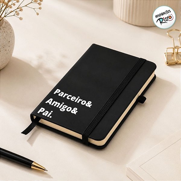 Mini Caderno Capa Dura e Folhas Amarelas Personalizado Pai Amigo - Preto - 14x9cm - 1 unidade - Rizzo