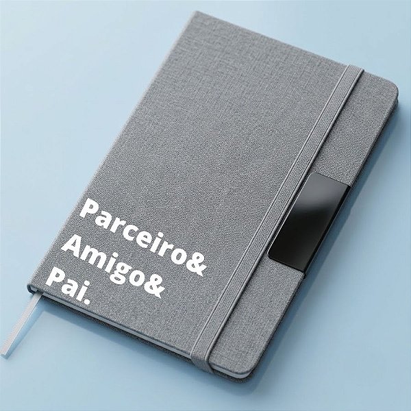 Caderno de Anotações em Tecido e Metal Personalizado Pai Amigo- Cinza - 21,5x14,5cm - 1 unidade - Rizzo