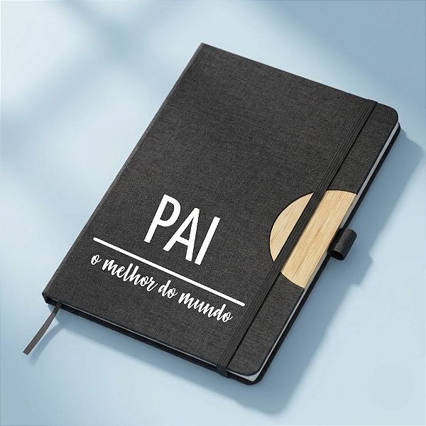 Caderno de Anotações em Tecido e Bambu Personalizado Melhor Pai - Preto - 21,5x14,5cm - 1 unidade - Rizzo