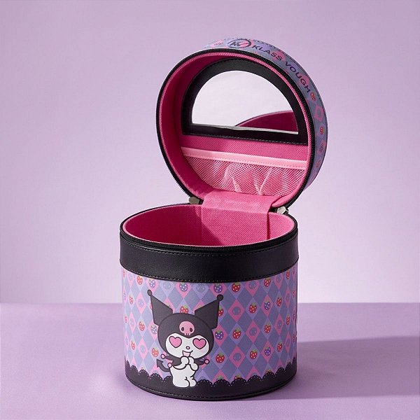 Necessaire Redonda Com Espelho Kuromi - Hello Kitty - 18x20cm - 1 unidade - Rizzo
