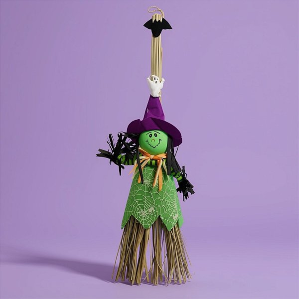 Enfeite Decorativo De Halloween - Vassoura De Bruxa Verde - 60x25cm - 1 unidade - Rizzo
