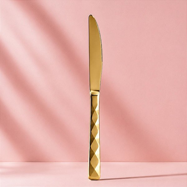 Faca Refeição Descartável Design Gold - Dourado - 20cm - 8 unidades - Rizzo