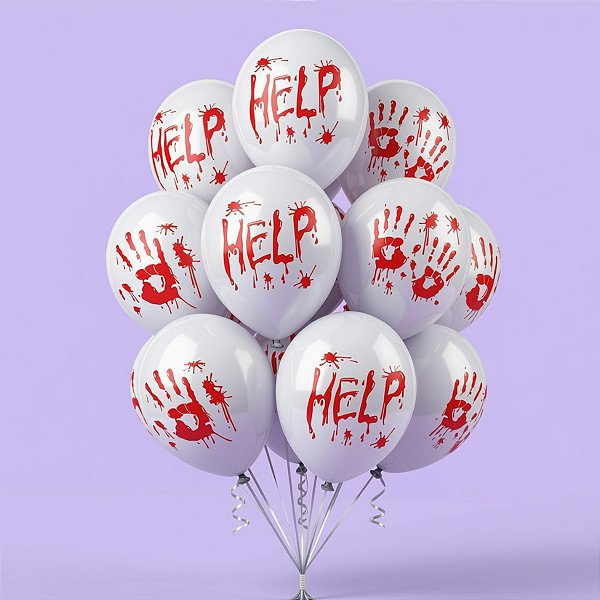 Balão de Festa Látex 8" 20cm Halloween - Help - Branco e Vermelho - 20 unidades - Piffer - Rizzo
