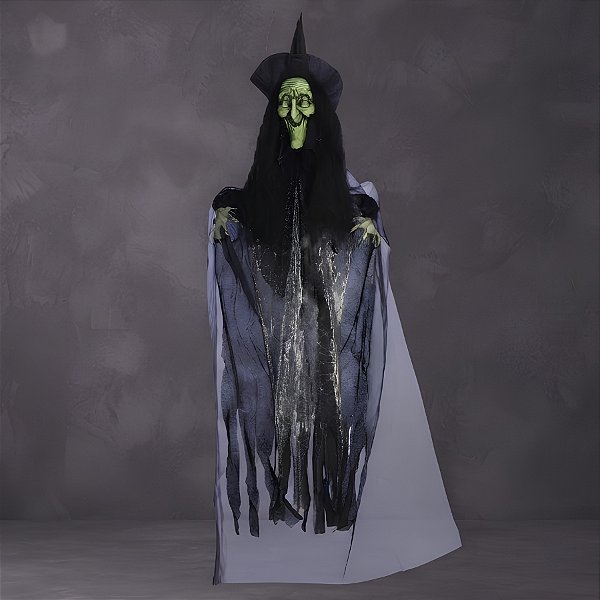 Enfeite Decorativo De Halloween Com Som, Luz e Movimento - Bruxa Samira - 1,1m - 1 unidade - Cromus - Rizzo