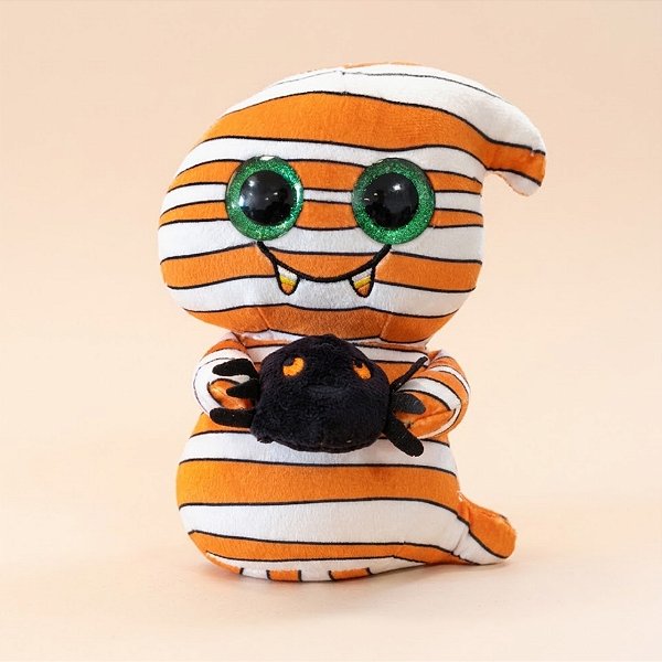 Fantasma de Pelúcia Listrado com Aranha - Branco e Laranja - 15x21x8cm - 1 unidade - Rizzo