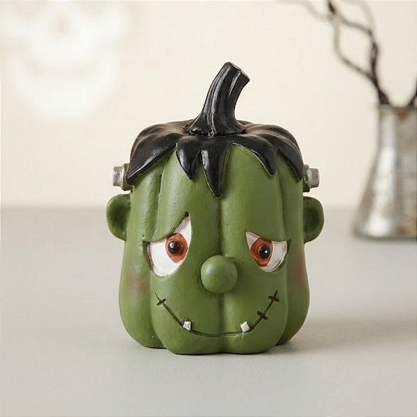 Enfeite Decorativo de Halloween em Resina - Abóbora Frank - 9x11,5x8,5cm - 1 unidade - Cromus - Rizzo