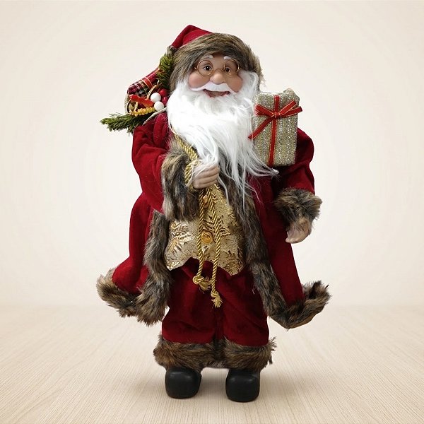 Papai Noel Decorativo em Pé com Presente - Vermelho - 45cm - RZO02543 - 1 unidade - Rizzo