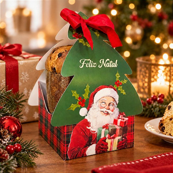 Caixa para Panetone 100g - Arvore Magia Infinita - 9x9x17cm - 10 unidades - Cromus - Rizzo