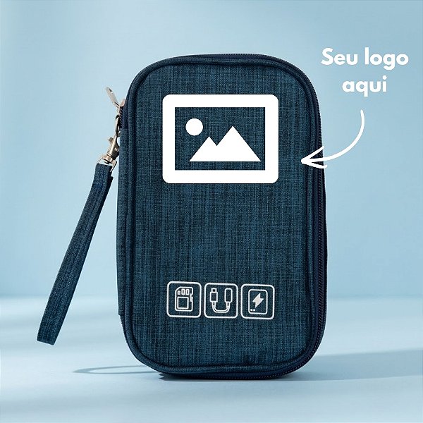 Necessaire Organizadora Porta Cabos Personalize com Logo - Azul - 19x12x3,5cm - 1 unidade - Rizzo