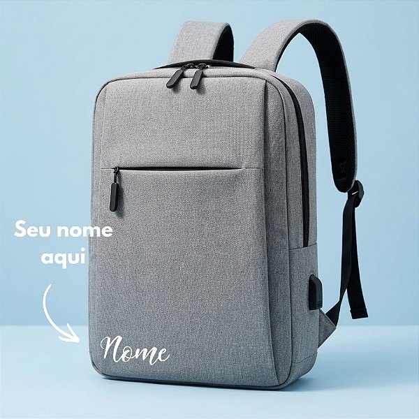 Bolsa para Notebook até 15 polegadas com saída USB Personalizado com Nome - Cinza - 45x30x10cm - 1 unidade - Rizzo