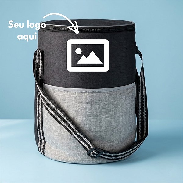 Bolsa Térmica Redonda 26L Personalize com Logo  - Cinza e Preto - 34x27cm - 1 unidade - Rizzo