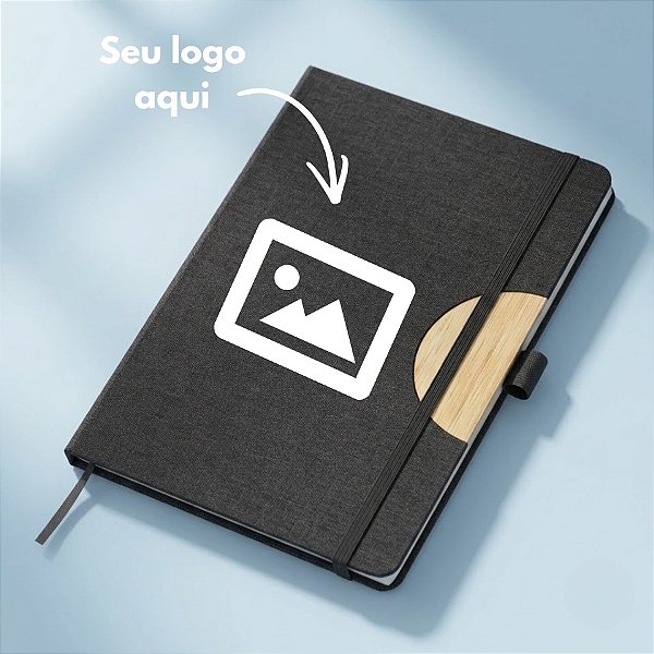 Caderno de Anotações em Tecido e Bambu Personalize com Logo - Preto - 21,5x14,5cm - 1 unidade - Rizzo