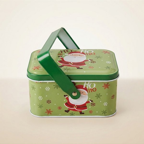 Lata de Natal de Metal com Alça - Verde - Noel Ho Ho Ho - 10,5x8x6,5cm - 1 unidade - Rizzo