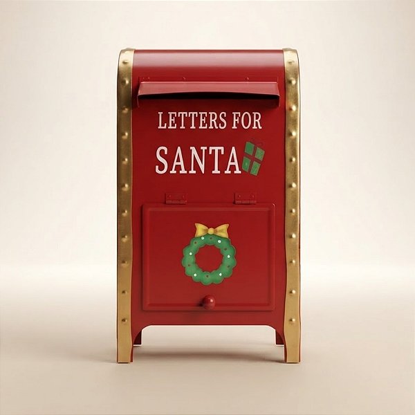 Enfeite Decorativo De Natal - Mini Caixa de Correio Vermelha e Dourada Letters For Santa - 15x25x9cm - 1 unidade - Rizzo