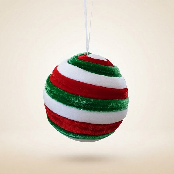 Bola de Natal - Veludo Verde, Branca e Vermelho - 12cm - 1 unidade - Rizzo