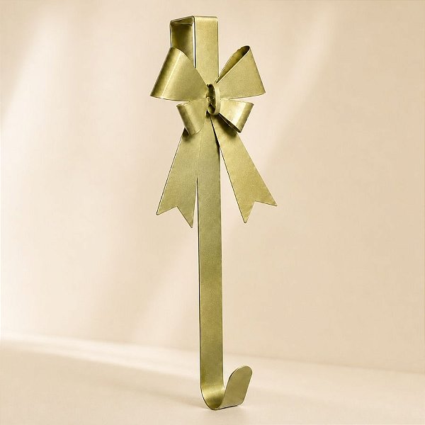 Gancho Suporte Para Guirlanda - Ouro com Laço - 38x13x10,5cm - 1 unidade - Cromus - Rizzo