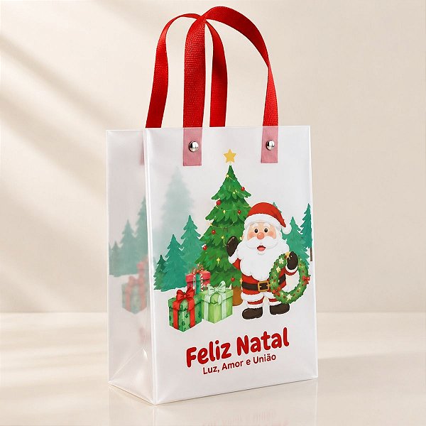 Sacola Transparente Fosca Com Alça de Fibra Vermelho - Luz, Amor e União - 15x20cm - 1 unidade - Rizzo