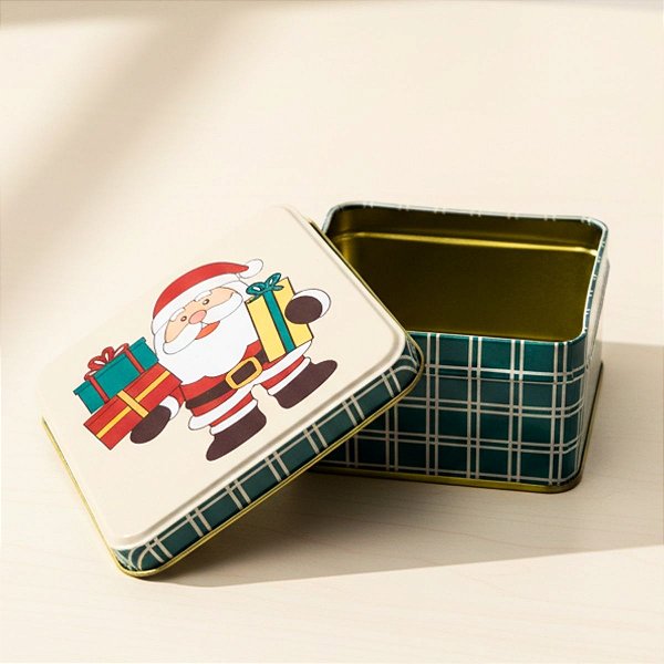 Lata de Metal de Natal - Papai Noel Presentes - Verde e Bege - 12x11cm - 1 unidade - Rizzo
