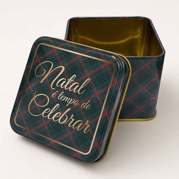 Lata de Metal de Natal - Tempo de Celebrar - Vermelho e Verde - 8x6,3cm - 1 unidade - Rizzo