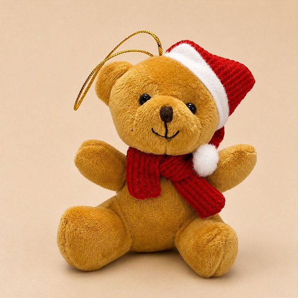 Enfeite Para Pendurar de Natal - Ursinho de Pelúcia - Gorro Vermelho - 10cm - 1 unidade - Rizzo