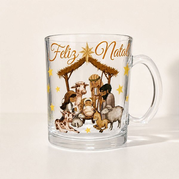 Caneca de Vidro de Natal - União, Paz e Alegria - 330mL - 1 unidade - Rizzo