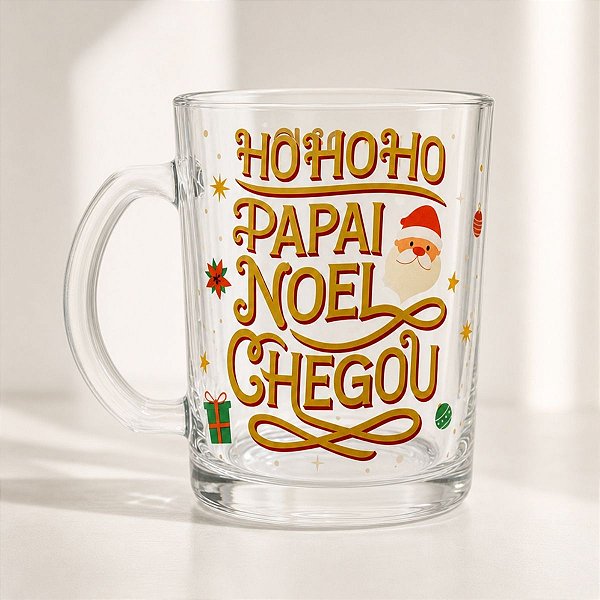 Caneca de Vidro de Natal - Papai Noel Chegou - 330mL - 1 unidade - Rizzo