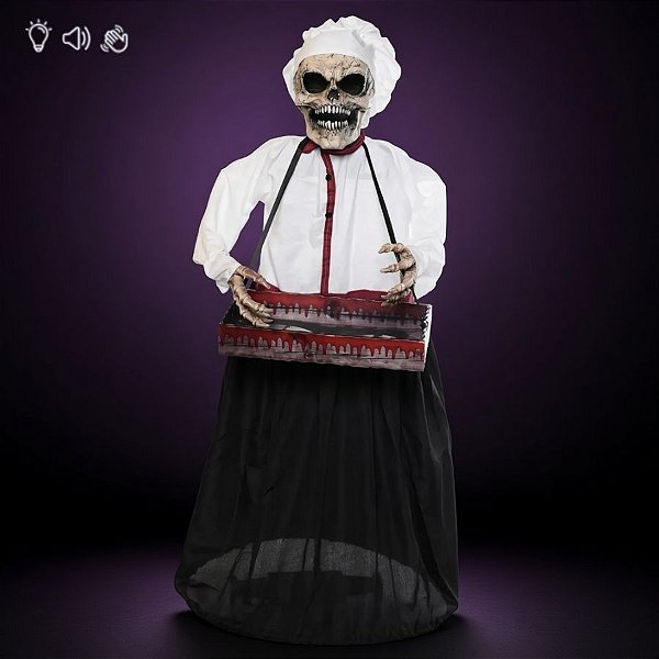 Enfeite Decorativo de Halloween Com Som, Luz e Movimento - Caveira Cozinheiro Bastian - 1,40m - 1 unidade - Cromus - Riz