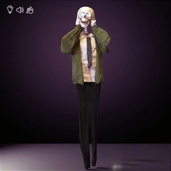 Enfeite Decorativo de Halloween Com Som, Luz e Movimento - Caveira Salazar - 1,57m - 1 unidade - Cromus - Rizzo