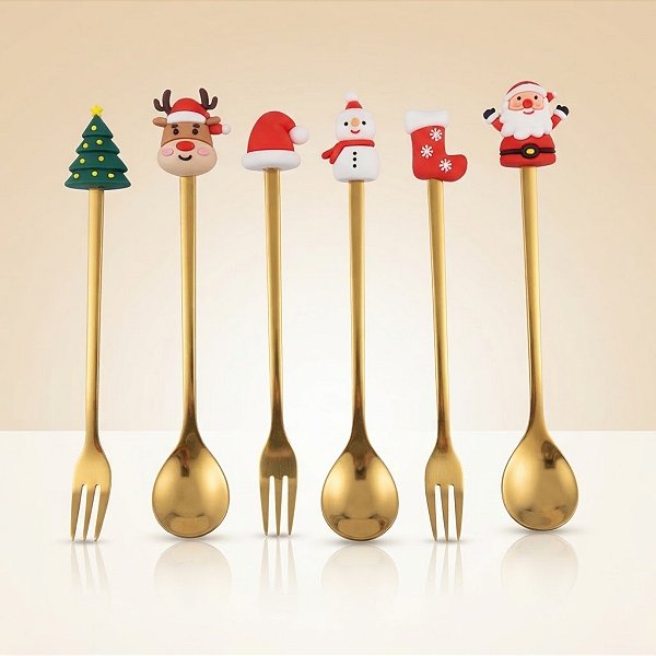 Kit Talheres para Sobremesa de Natal - Modelo 2 - 17cm - 6 unidades - Rizzo