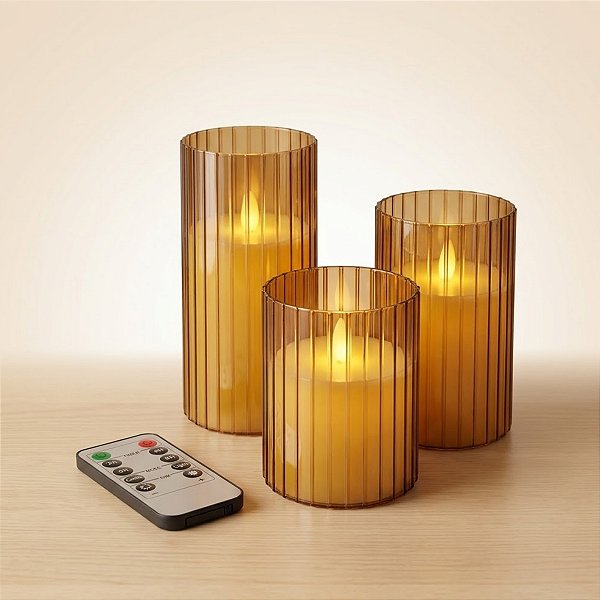 Kit Velas Eletrônicas de Led com Controle Remoto - Castanho - 3 unidades - Rizzo