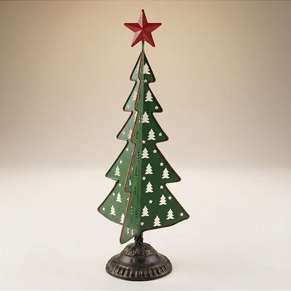 Árvore de Natal de Ferro - Vazada Verde e Vermelho  - 17x42x17cm - 1 unidade - Rizzo