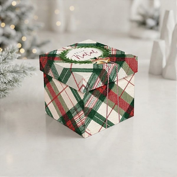 Caixa Cubo - Memórias de Natal - Verde - G 17x17x17cm - 1 unidade - Cromus - Rizzo