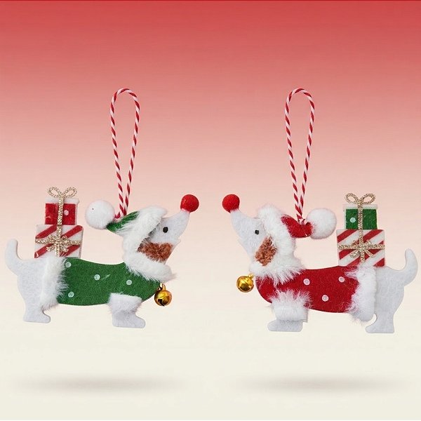 Enfeite de Pendurar de Natal - Cachorros - Verde e Vermelho - 10,5x7,5x0,5cm - 2 unidades - Cromus - Rizzo
