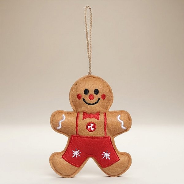 Enfeite de Pendurar de Natal - Ginger - Marrom Claro e Vermelho - 9x11x1,5cm - 1 unidade - Cromus - Rizzo