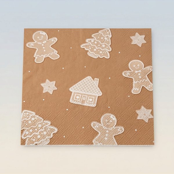 Guardanapo de Papel Natalino - Gingerbread Marrom e Creme - 32,5x32,5cm - 20 unidades - Cromus - Rizzo