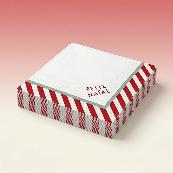 Guardanapo de Papel Natalino - Listrado Branco e Vermelho - 33x33cm - 20 unidades - Cromus - Rizzo